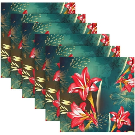 

BESTKITTY Red Abstract Artistic Floral Cloth Napkins 20x20 Inch Washable Dinner Napkins Soft Comfortable Reusable Cloth Napkins for Dinning Wedding Festivals Party (Set of 6)