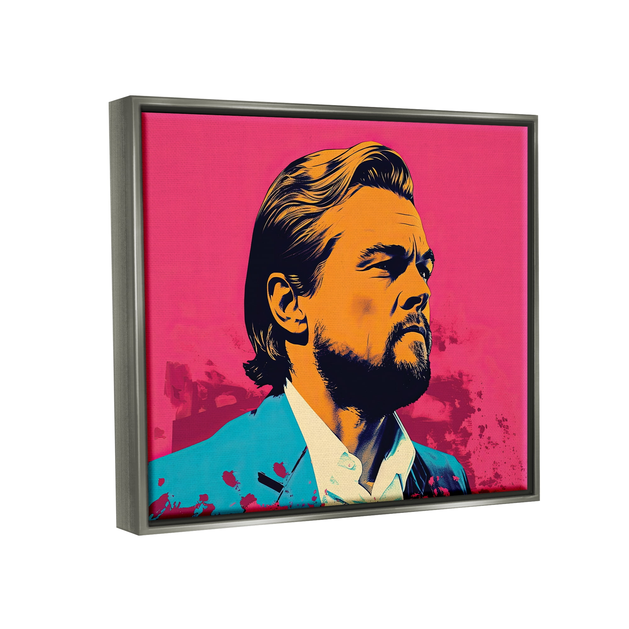 Stupell Industries Pop Style Leonardo DiCaprio Abstract Painting Gray Floater Framed Art Print Wall Art, 31 x 25