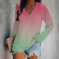thumbnail image 2 of KIHOUT - Blusas casuales para mujer, liquidación 2024, moda clásica, color degradado, cuello en V, blusas holgadas básicas de otoño, blusas tipo túnica de manga larga, 2 of 4