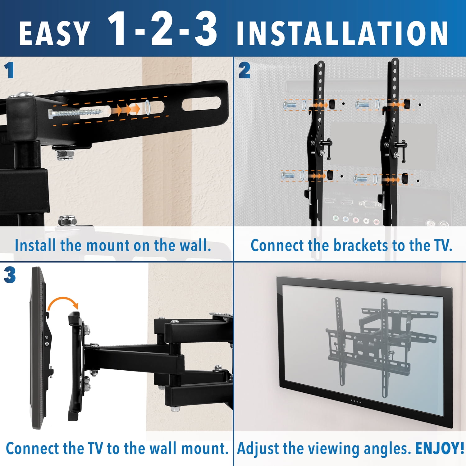 Mount-It! Full Motion TV Wall Mount, Fits 32"-50" TVs, Dual Arm 13.5" Extension, Bonus HDMI Cable, Capacity 115 lbs.