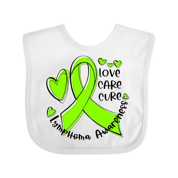 Inktastic Love, Care, Cure Lymphoma Awareness Lime Green Ribbon Hearts Boys or Girls Baby Bib