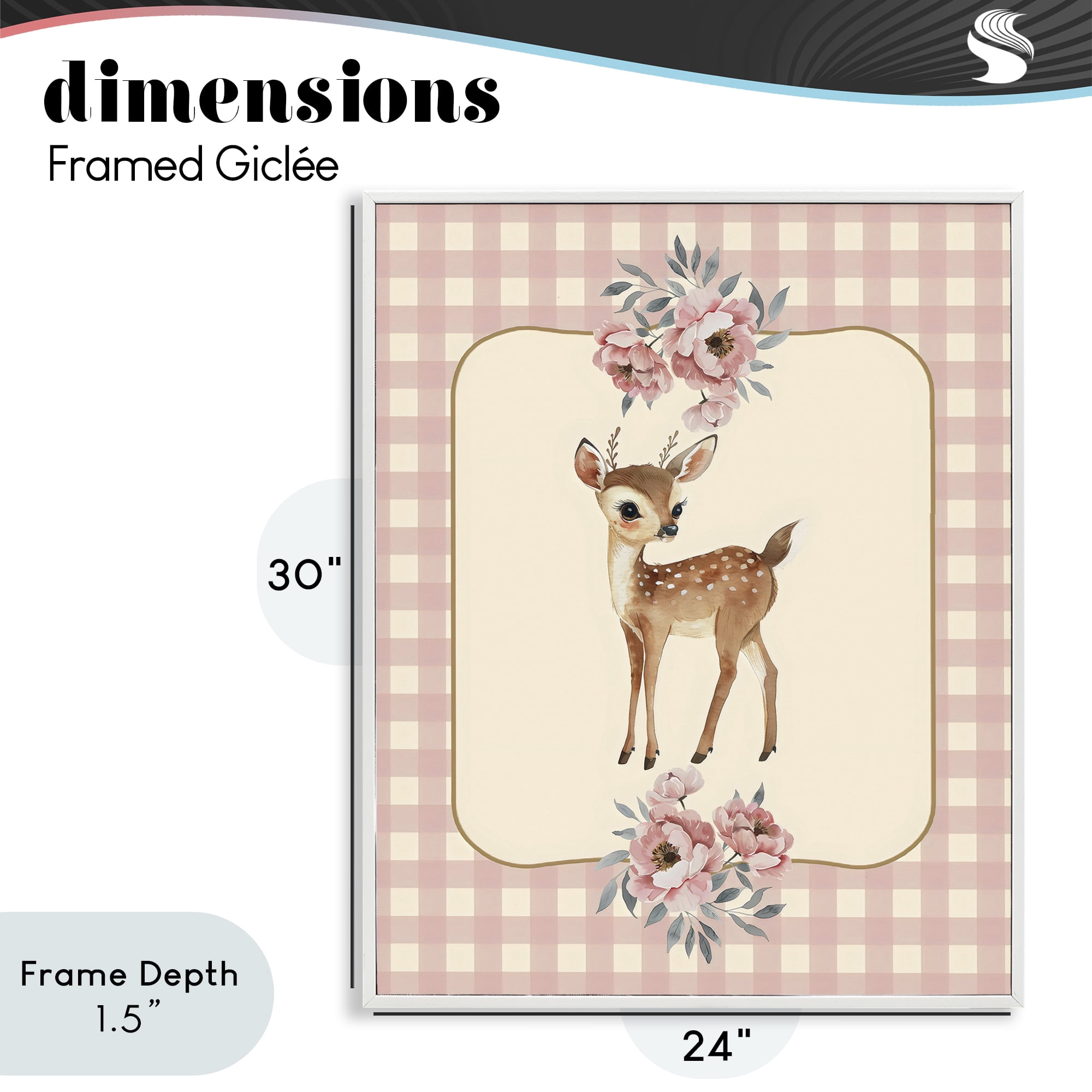 Stupell Industries Baby Deer Pink Gingham White Framed Giclee Art, design by LSR Design Studio
