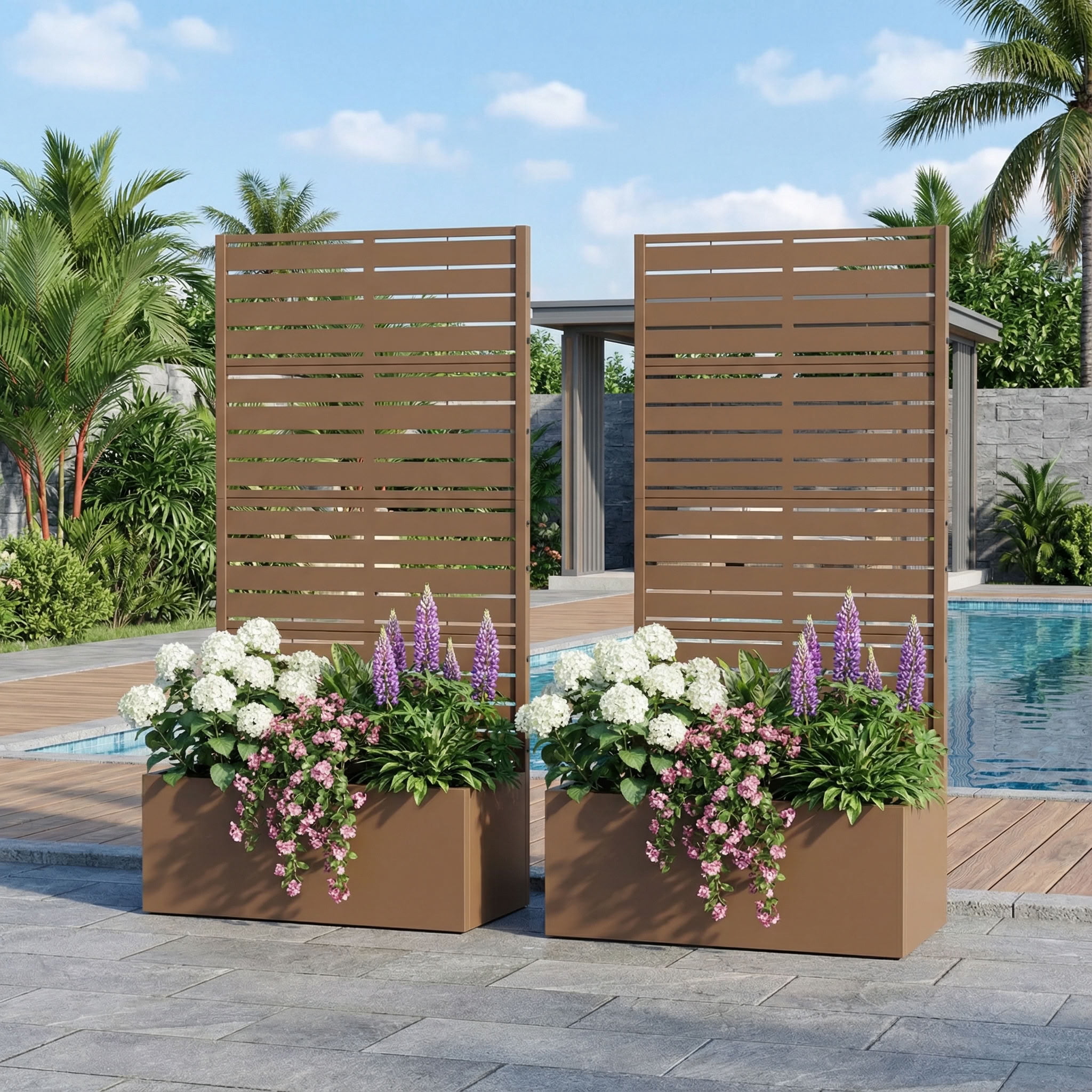 MAYEERTY 4 Panels Outdoor Metal Planter Box, Durable Weather-Resistant Planter, 2 pcs Decorative Metal Flower Box for Patio, Balcony, Garden