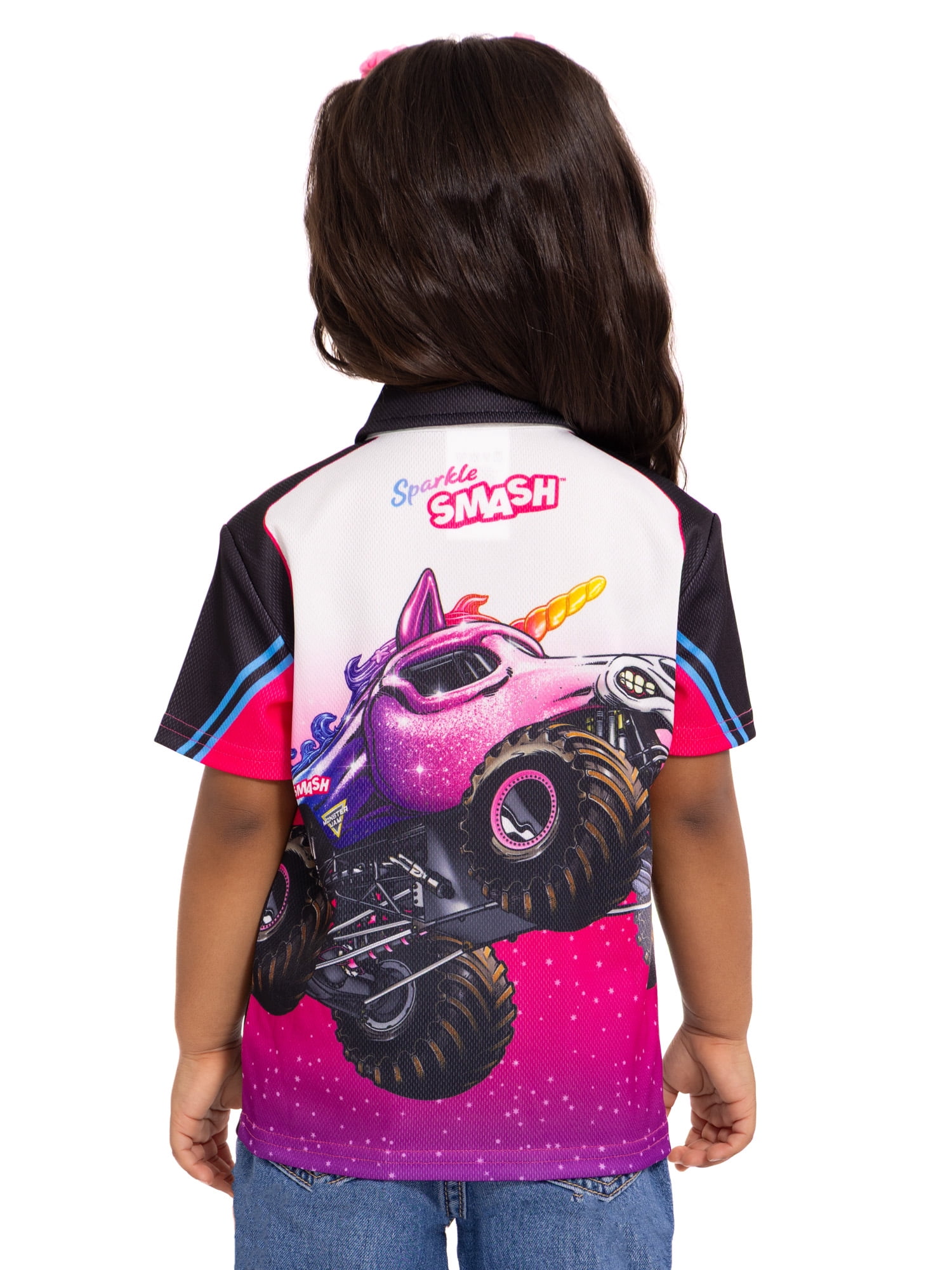 Monster Jam Sparkle Smash Toddler Boys Button Front Shirt with Short Sleeves, Sizes 12M-5T