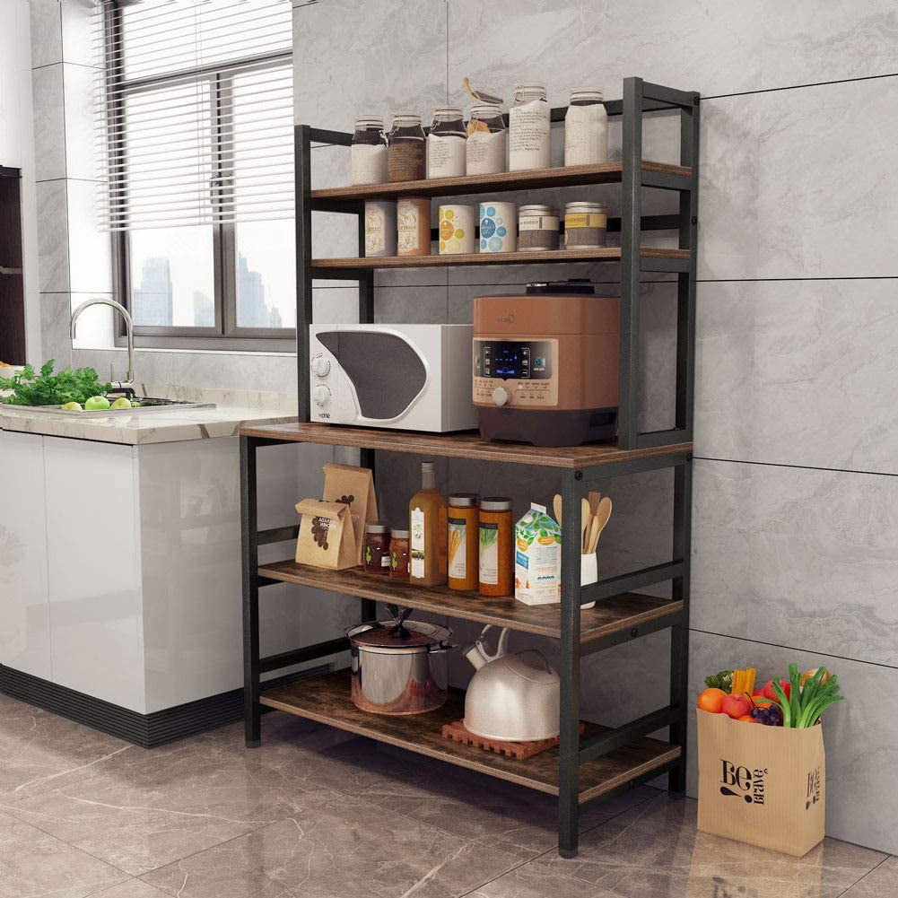 Tribesigns 5 Tier Kitchen Bakers Rack With Hutch Industrial Microwave Oven Stand Free Standing Kitchen Utility Cart Storage Shelf Organizer Rustic Brown Walmart Com Walmart Com
