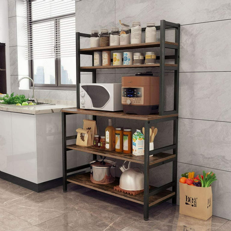 Denkee 5-Tier Bakers Rack for Kitchen with Storage, Industrial Microwave  Stand Oven Shelf, Free Standing Kitchen Storage Shelf Rack (23.62 L x 15.75  W