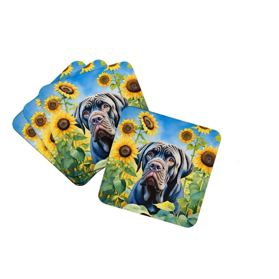 Neapolitan Mastiff in Sunflowers Foam Coasters 3.5 in x 3.5 in
