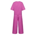 thumbnail image 6 of Scyoekwg Lounge Sets for Women 2 Piece Casual Cotton Linen Sweatsuits Sets Loose Solid Color Trendy Short Sleeve Round Neck Tops Wide Leg Pants Outfits (Hot Pink,XS), 6 of 6