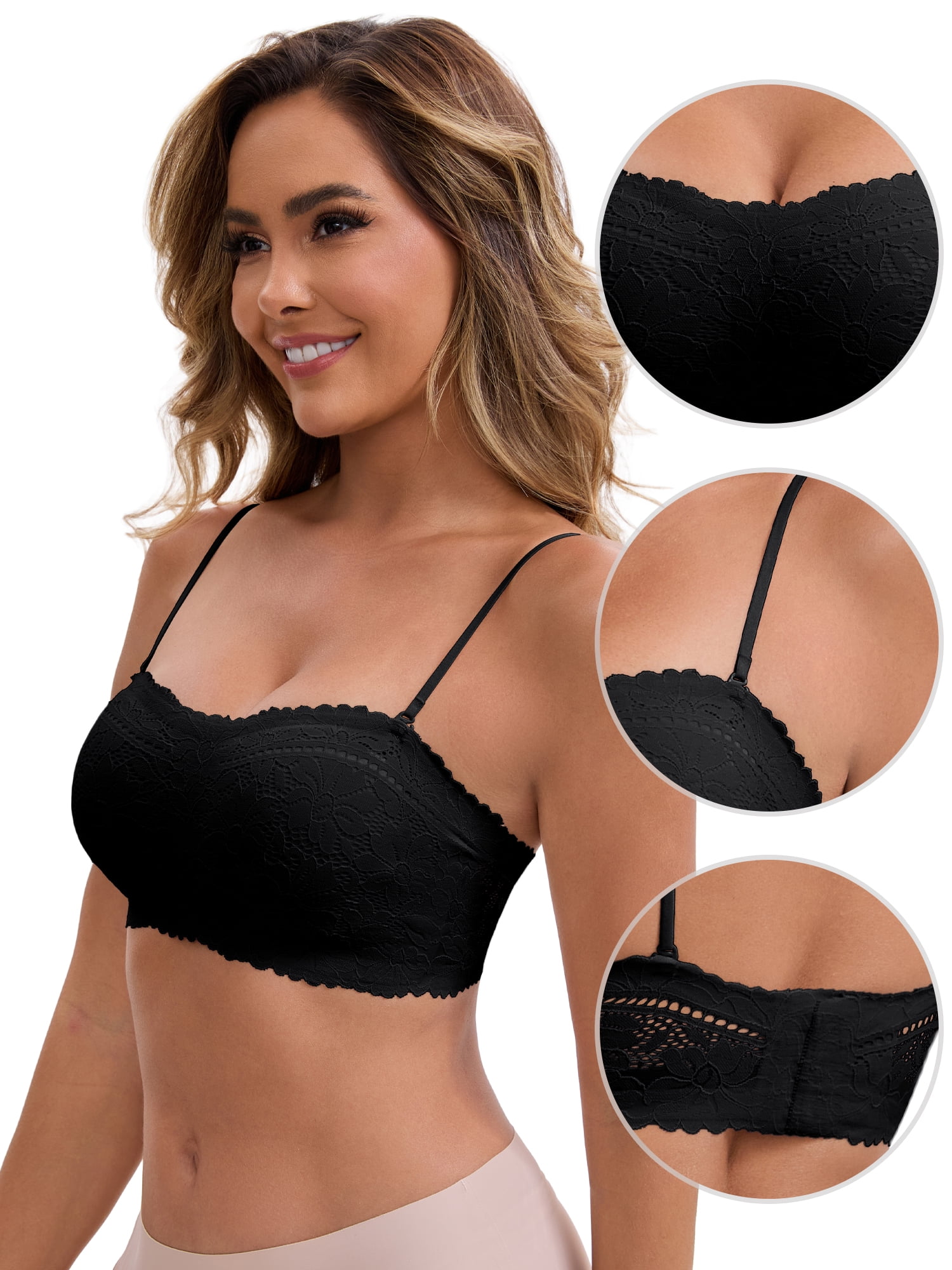 DARING DIVA Strapless Wireless Tube Bra Anti-Slip Push Up Lightweight M Black