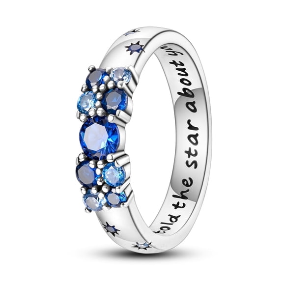 NARMO 925 Sterling Silver Hollow Finger Ring Blue AAA CZ Stars Story for Women Jewelry Gift