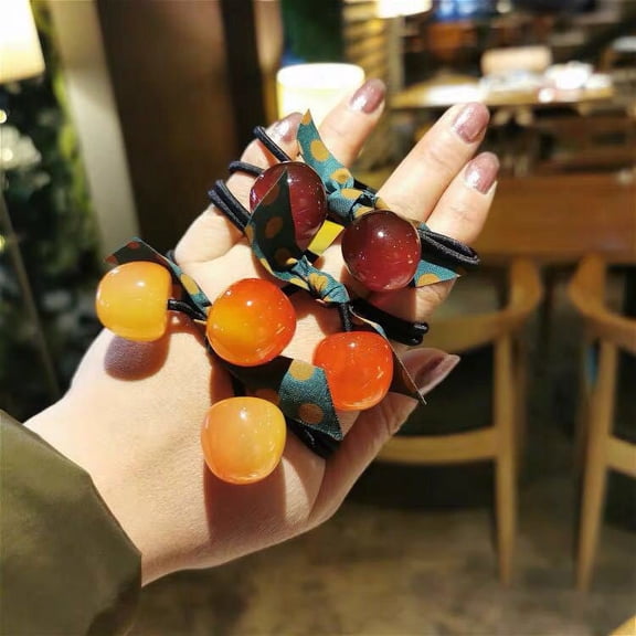 KIKI HOME Japanese Cute Cherry Shaped Hair Ties - 3 Piece Set of Rubber Band Bow Hair Ropes for Women