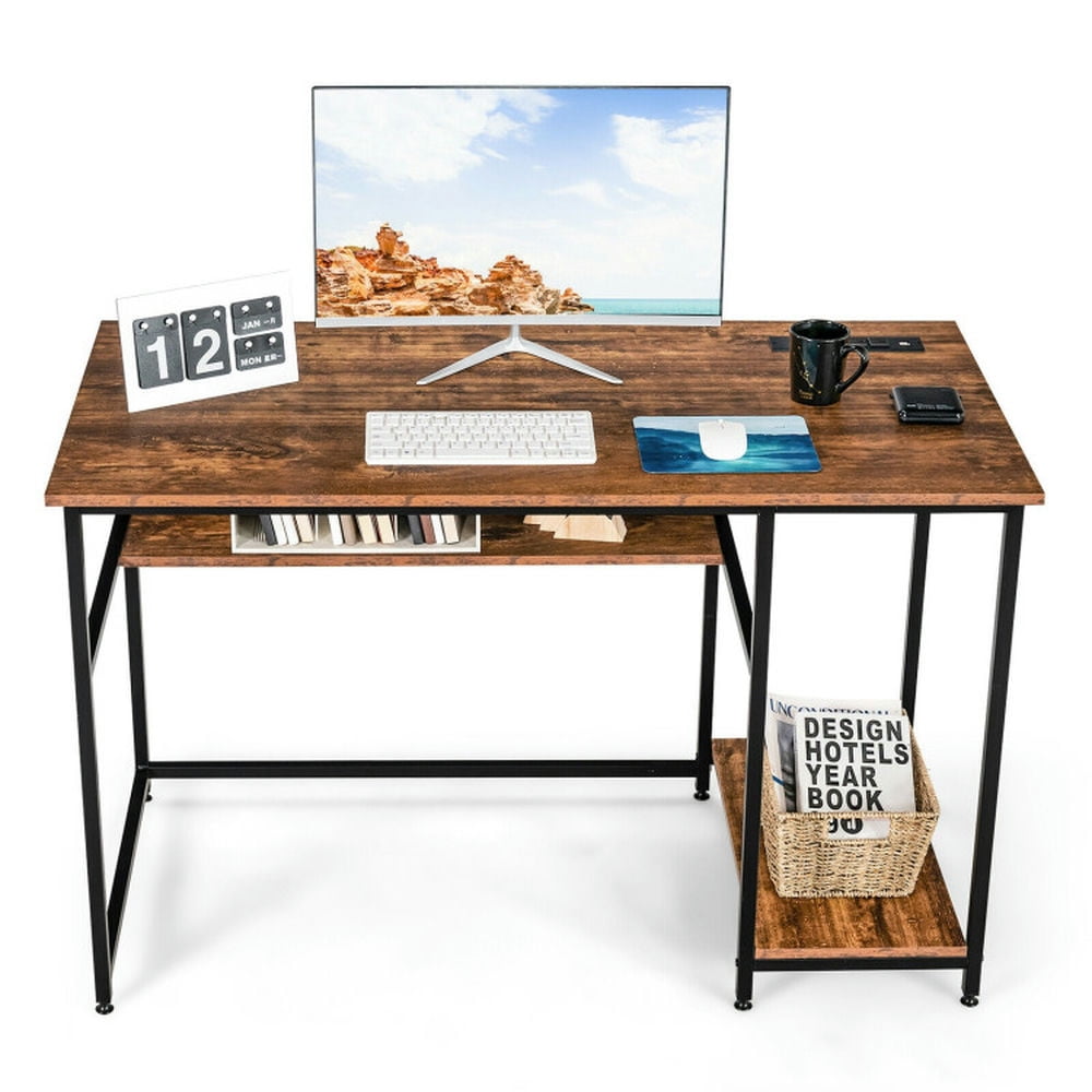 GVN 48 Inch Computer Desk with Power Outlet USB Ports-Rustic Brown, Desk for Bedroom, Gaming Computer Desks for Study,Working,Writing GVN 48 Inch Computer Desk with Power Outlet USB Ports-Rustic Brown, Desk for Bedroom, Gaming Computer Desks for Study,Working,Writing