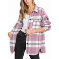 thumbnail image 3 of Women'S Flannel Plaid Shacket Fall Outfits Long Sleeve Button Down Shirts Jacket Coats with Side Pockets Pink S, 3 of 8