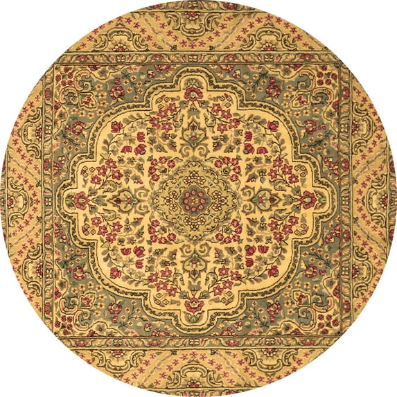 Ahgly Company Indoor Round Medallion Brown Traditional Area Rugs, 4' Round
