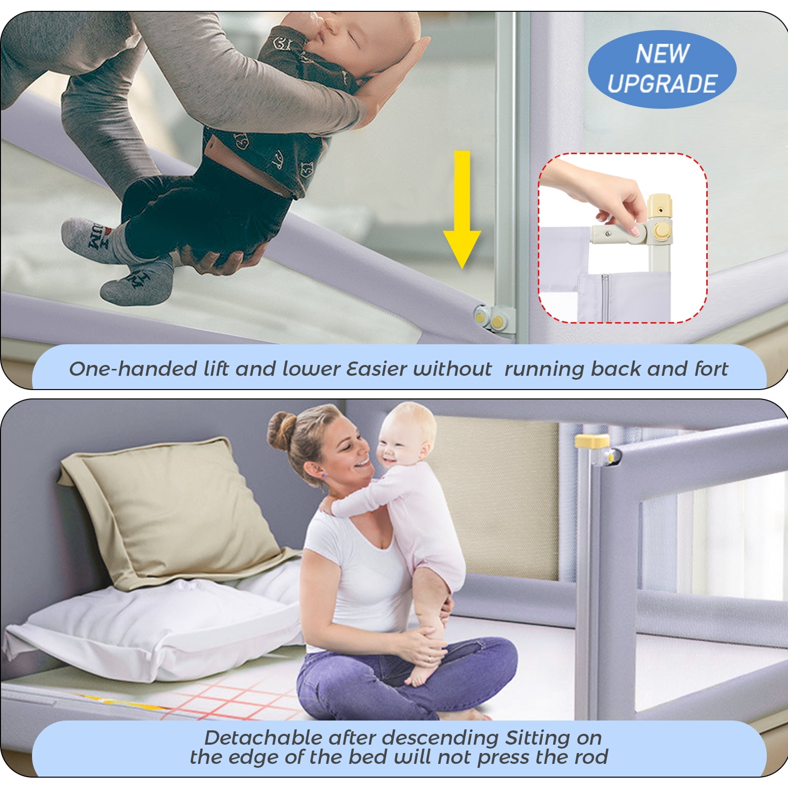 Bed Rails for Toddlers 59" L, Toddler Bed Rails with Breathable Fabric, Infant Safety Bed Guardrail, Bed Rail for Twin Bed, Bed Safety Rails for Children (Gray-One Side)