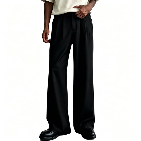 Men Big Size Classic Fit Double Pleated Microfiber Comfort Dress Pants S-XL
