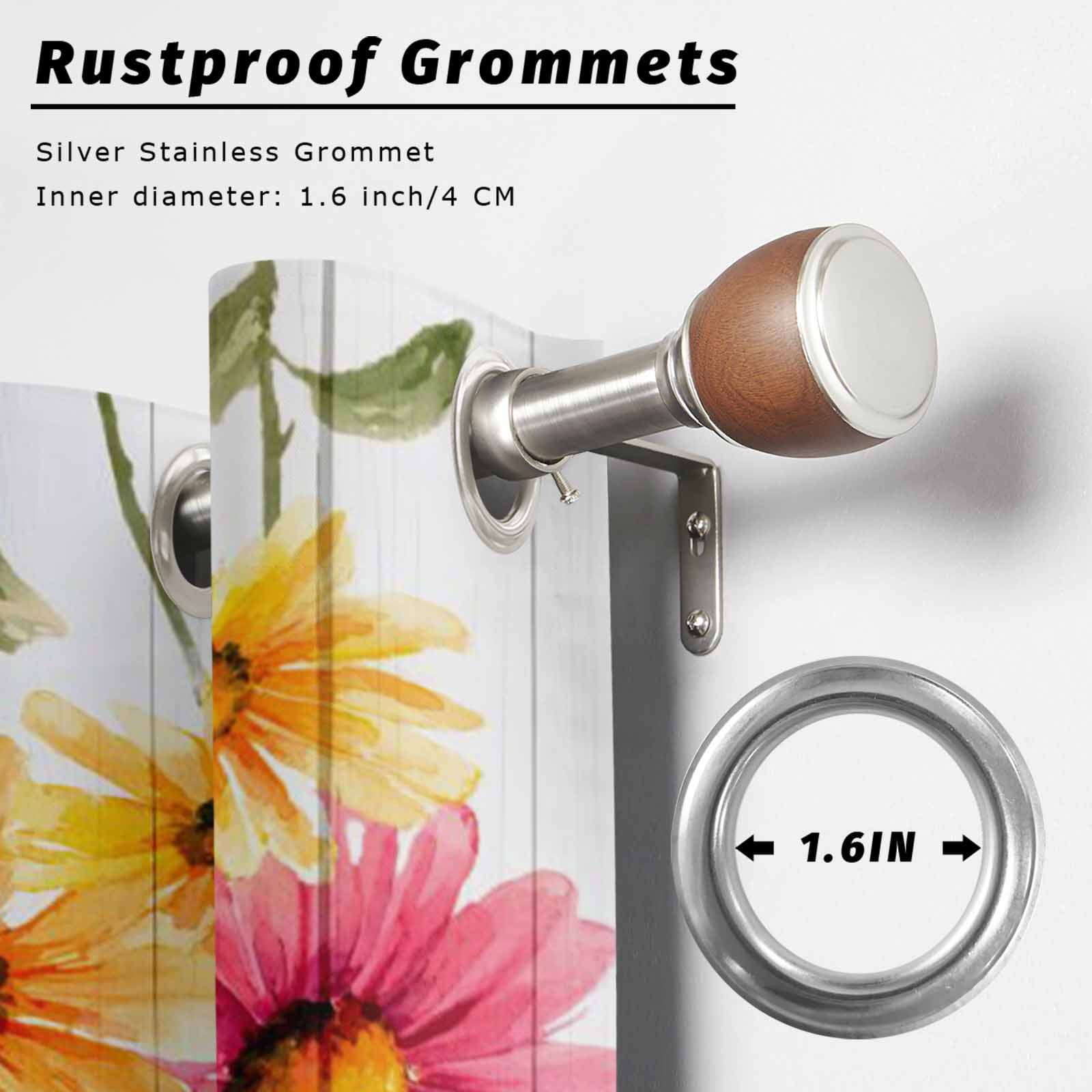 Yellow Pink Daisy Outdoor Curtains for Patio, Rustic Farmhouse Wooden Slats Sunshade Privacy Drapes Grommet Waterproof Outside Curtains for Porch/Cabana/Balcony 54"x 108", 1 Panel