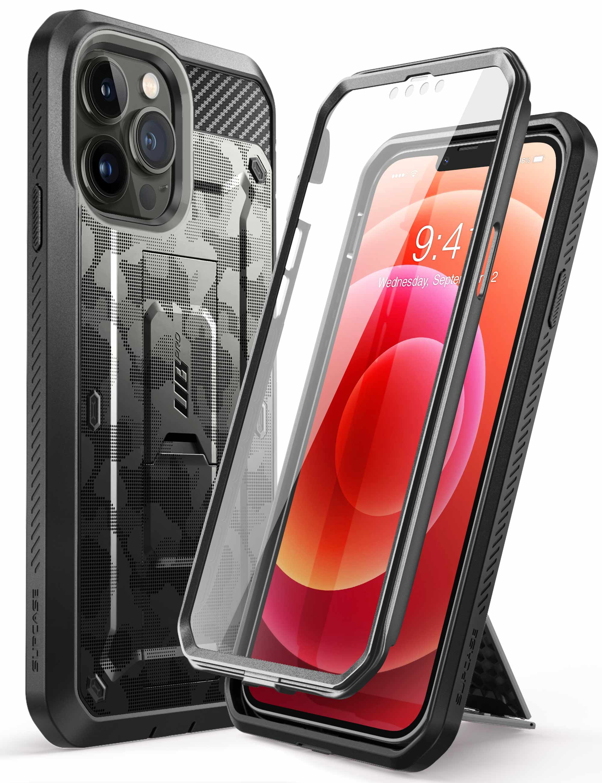 SUPCASE Unicorn Beetle Pro Series Case for iPhone 13 Pro Max (2021 Release) 6.7 Inch, Built-in Screen Protector Full-Body Rugged Holster Case (CamoGray)
