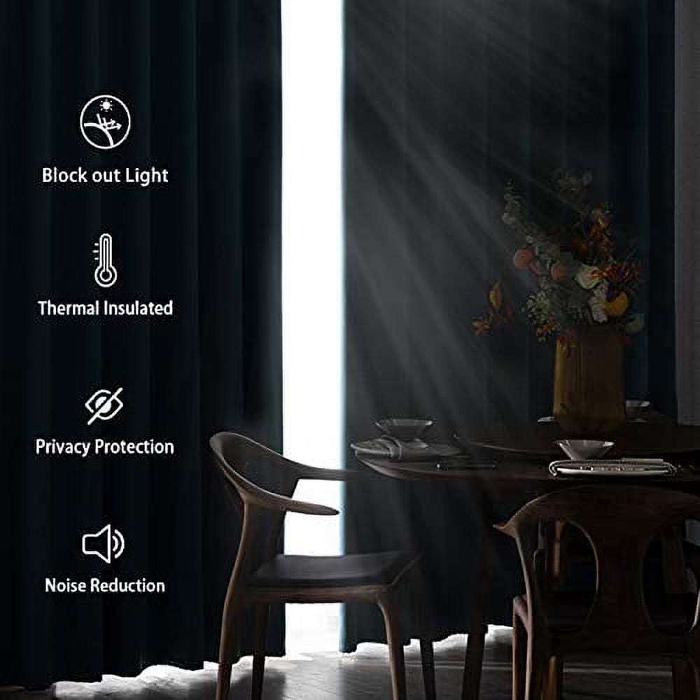 DWCN Black Blackout Curtains for Bedroom with Tiebacks - Thermal Insulated Light Blocking Grommet Window Curtains for Living Room, 52 x 54 inch Length, Set of 2 Panels