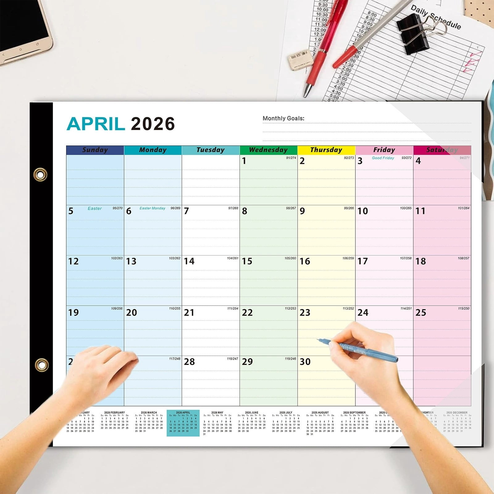 Desk Calendar 2026, Ongmies 2026-2027 Desk Calendar – Large 18-Month Monthly Calendar with Daily Dates, Thick Paper, Corner Protectors, Colorful Design, Wall Calendar 2026