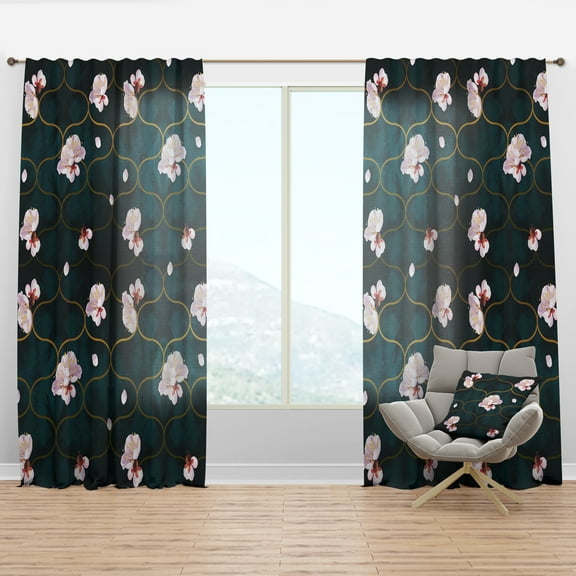 Designart 'Pink Flower Retro Pattern II' Mid-Century Modern Curtain Panel