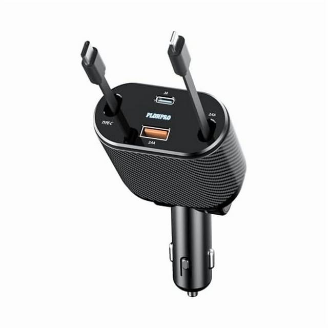 ccwmincc Retractable Car Charger 4 in 1 62W Fast Charging Adapter Type-C with USB C iOS Cable for iPhone iPad Galaxy Pixel Android, Road Travel Essential Chargers Accessories