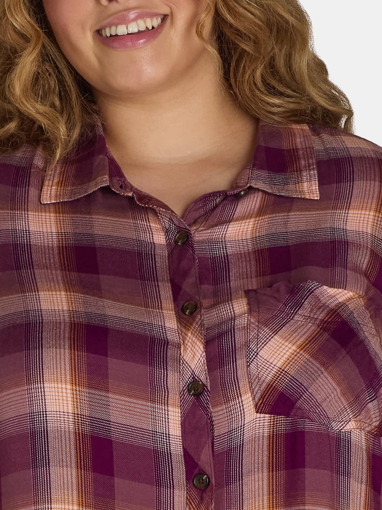 Terra & Sky Women's Plus Plaid Button-Down Shirt, Sizes 0X-5X