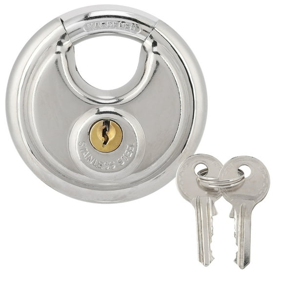 Keyed Padlock, Stainless Steel Discus shape Padlock with 2 Keys for Outdoor Warehouse Fences Cabinet Locks