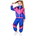 thumbnail image 5 of JAJAHO Boys Girls Retro Disco Joggers Tracksuits Vintage Dance Casual Wear Long Sleeve Stand Collar Zip Up Jackets Ankle-Tied Pants 2 Piece Set 7-13 Years Versatile Outfit, 5 of 9