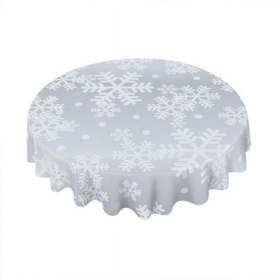 Eveokoki Christmas Tablecloth Round 60 Inch Silver Christmas Snowflakes Washable Wrinkle Stain-Resistant Polyester Table Cloth Indoor Winter Decorations for Home Kitchen Dinning Party Holiday
