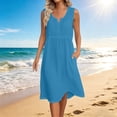 thumbnail image 2 of SROBPTY Summer Dresses for Women Solid Sleeveless Crew Neck Mid-Length Sundress for Daily Wear, 2 of 5