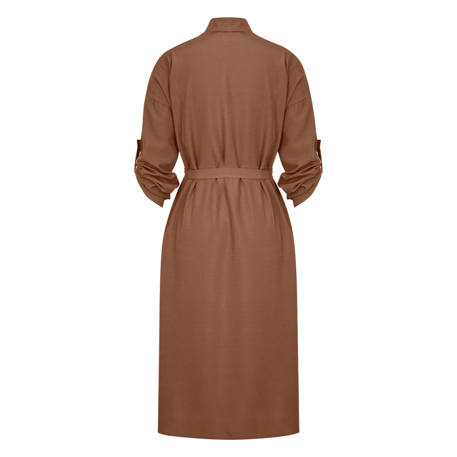 Njoeus Long Maxi Shirt Dress for Womens Casual Elegant Button Front Collar  Long Sleeve Loose Midi Dresses with Belt - Walmart.com