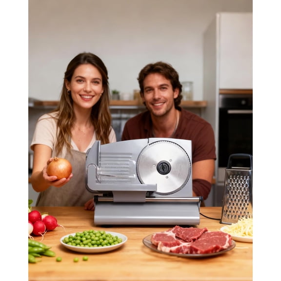 Meat Slicer Machine for Home - 200W Electric Food Slicer with 2 Removable 7.5" Stainless Steel Blades and Tray, Adjustable and Child Lock Protection, Slicer Machine for Meat Bread