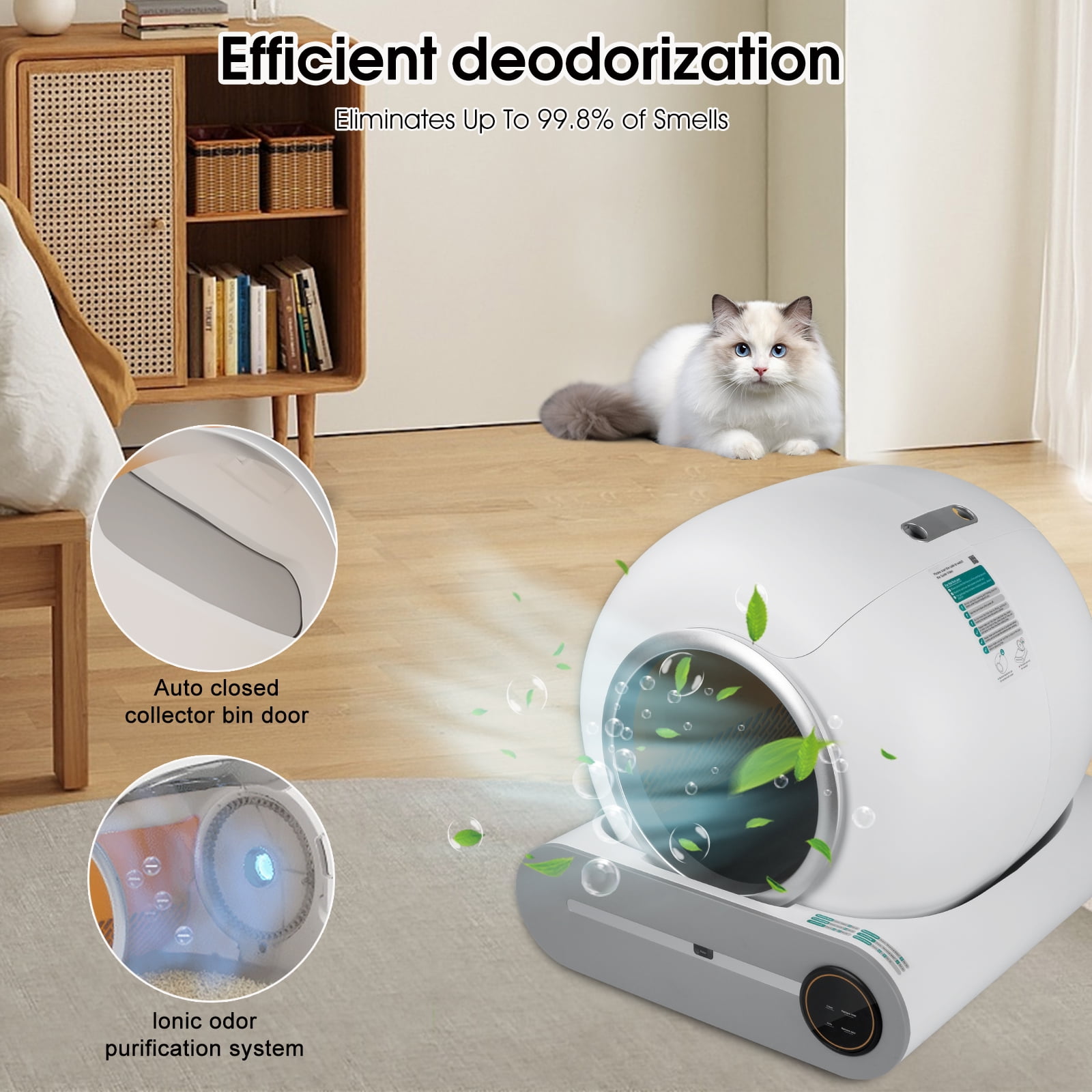 Glavbiku Smart Self-Cleaning Cat Litter Box with Liner,Odor Removal, App Control Support 2.4G wifi
