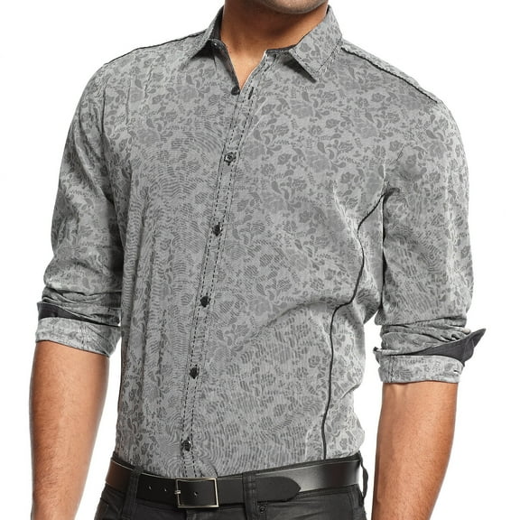 Men's Gray Floral Button Down Shirt