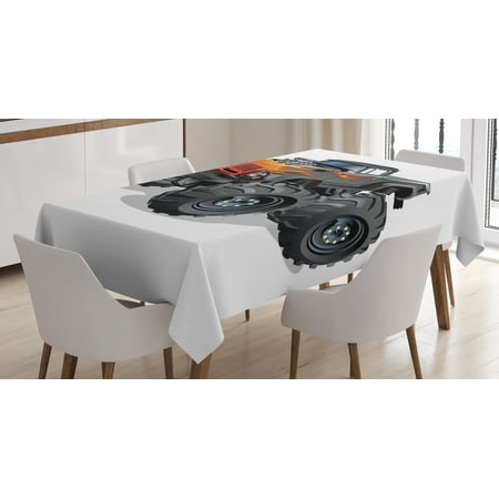 

Ambesonne Monster Truck Tablecloth Rectangular Table Cover Cartoon Truck 52 x70 Charcoal Grey Vermilion