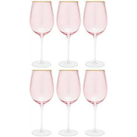 Vikko Décor Wine Glasses, Set of 6 Peach Blown Glass with Gold Rim, 14 Ounce Fancy Wine Glasses With Stem for Red and White Wine, Dishwasher Safe Goblets, Decorative Wine Glasses