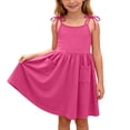 thumbnail image 2 of BRGZLK Little Girls Dress Toddler Summer Fashion Cute Solid Color Casual Ruffle Halter Sleeveless Bowknot Sundress with Pocket for Birthday Party Hot Pink 9-10 Years, 2 of 8