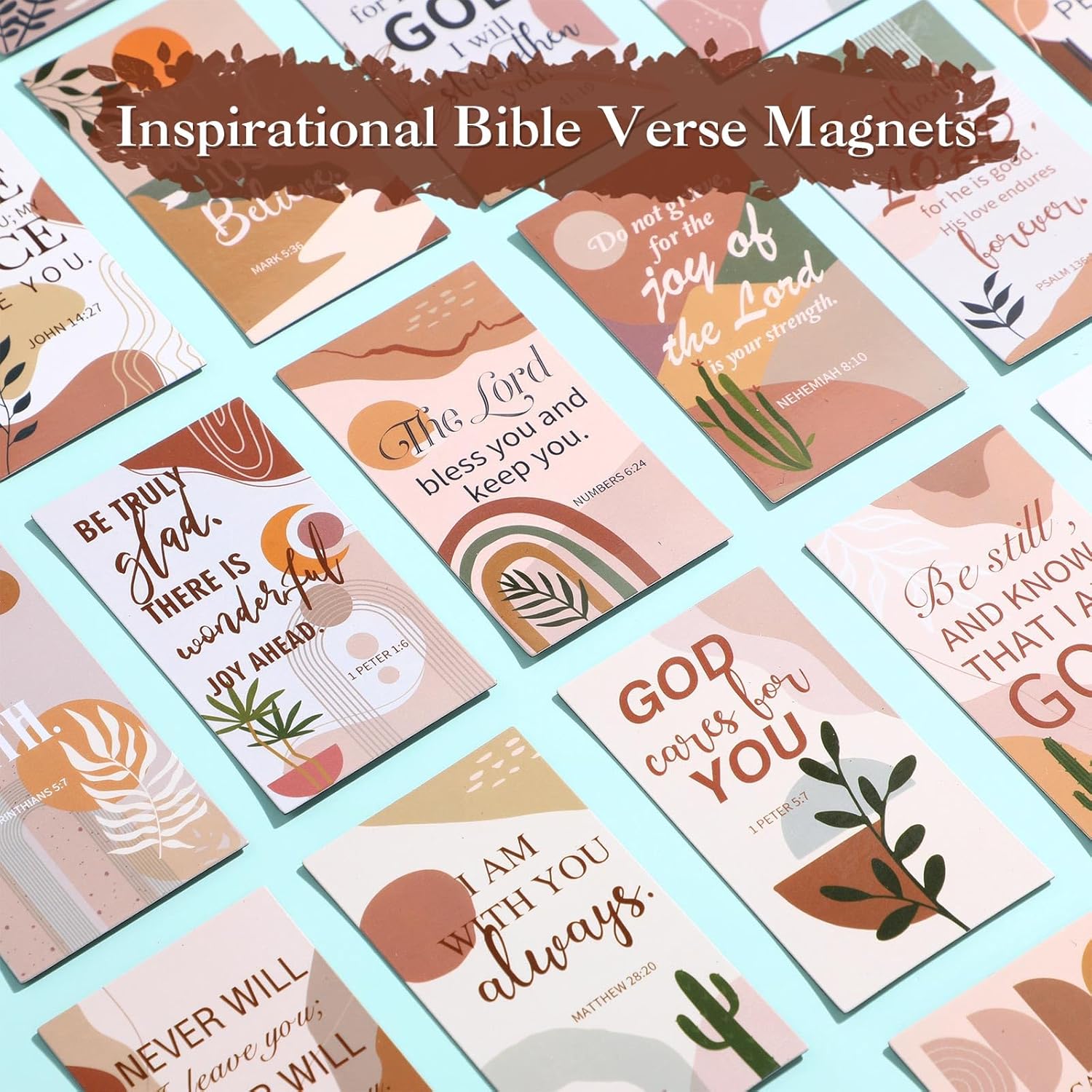60 Pcs Inspirational Christian Magnets Bulk with Bible Verses Religious Refrigerator Magnet Motivational Quotes Fridge Scripture VBS Gifts for Back to School Locker Decor (Boho Style)