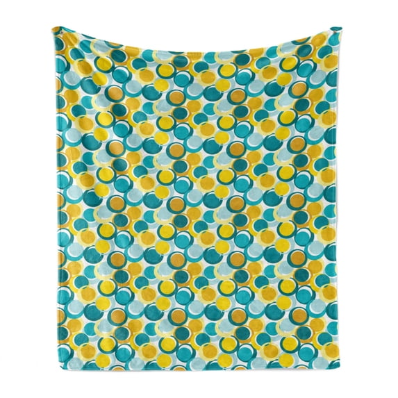 Geometric Soft Flannel Fleece Blanket, Aqua and Earth Tones Nested Circles and Dots Interlacing Shapes Repeating Pattern, Cozy Plush for Indoor and Outdoor Use, 50" x 60", Multicolor, by Ambesonne