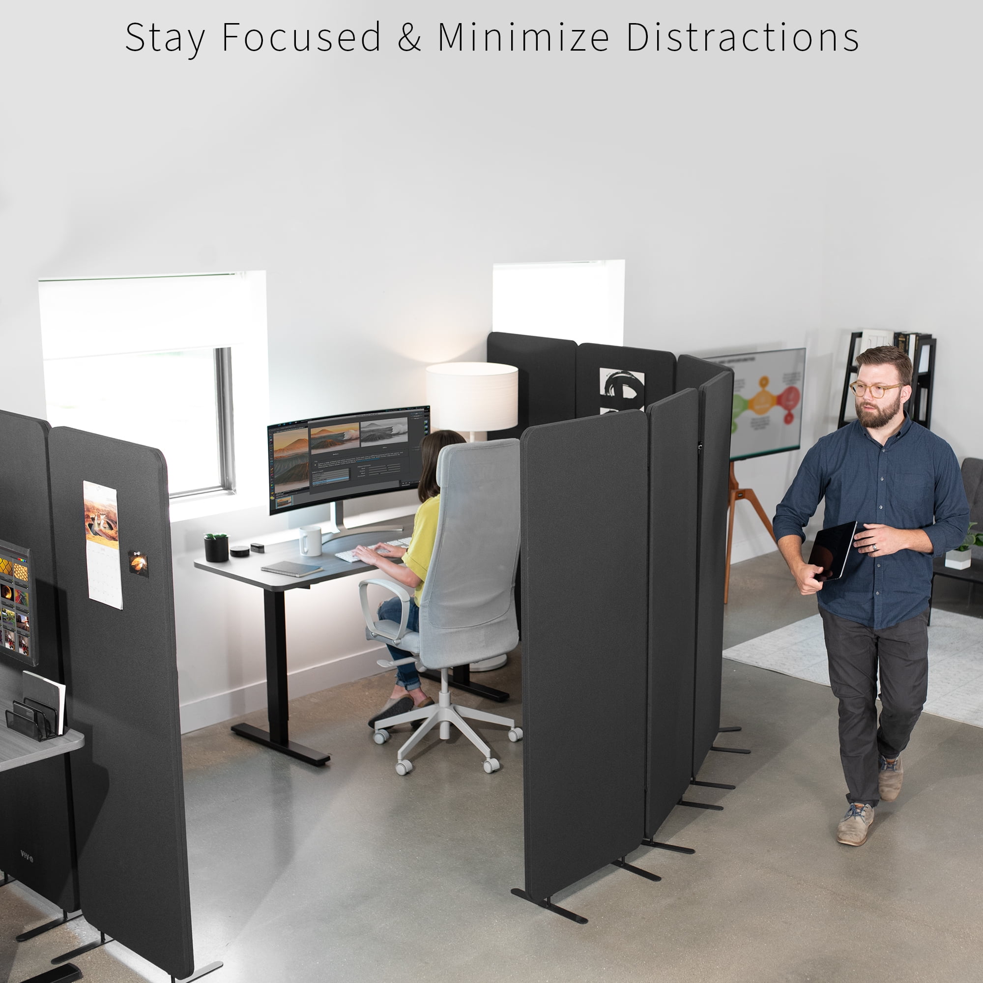 VIVO Dark Gray 72 x 66 inch Privacy Panel Office Partition, Cubicle Room Divider