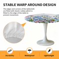 thumbnail image 2 of Elastic Fitted Round Tablecloth, Blue Spring Floral Waterproof Stretch Table Cover for 45"-54" Tables, Pink Flowers Butterfly Pastoral Washable Outdoor Tablecloths for Patio, Picnic, Camping, 2 of 9