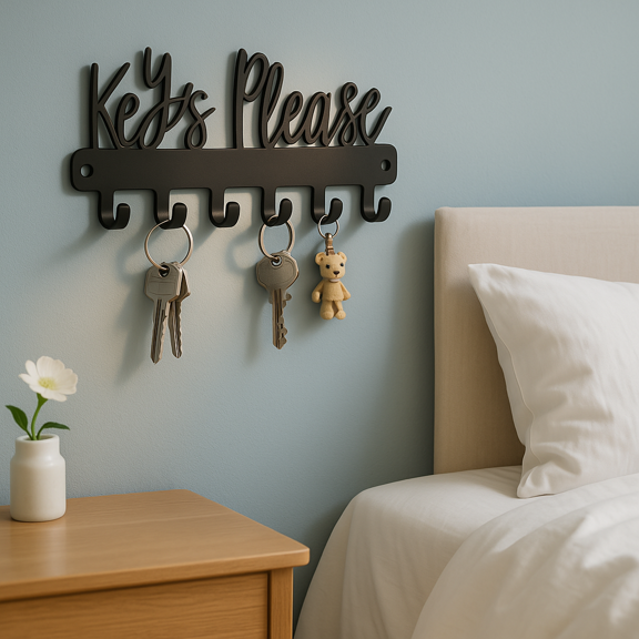 HELLOYOUNG 7.28 Inch Keys Please  Iron Painting Key Holder – Fashion Metal Sign with Hooks Metal Sign Key Rack HangerIdeal for Hallway Entryway Eco - Friendly Enhance Modern Charm