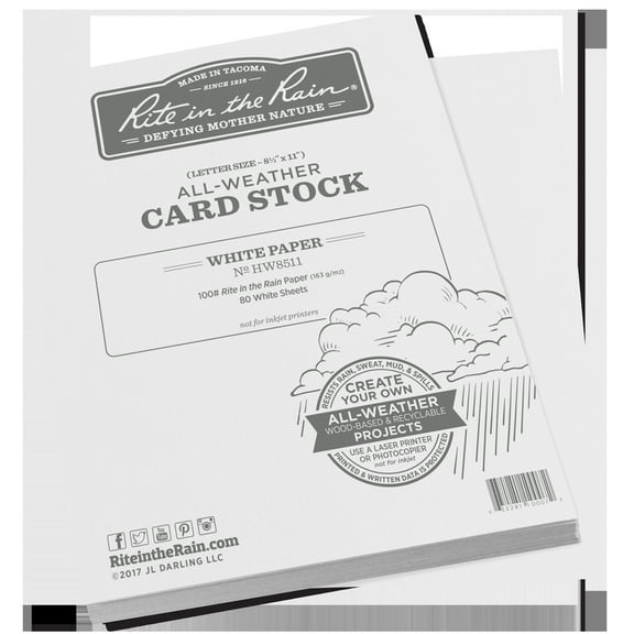 Rite in the Rain All Weather Card Stock, 8.5" x 11", 100# White, 80 Sheet Pack (No. HW8511)