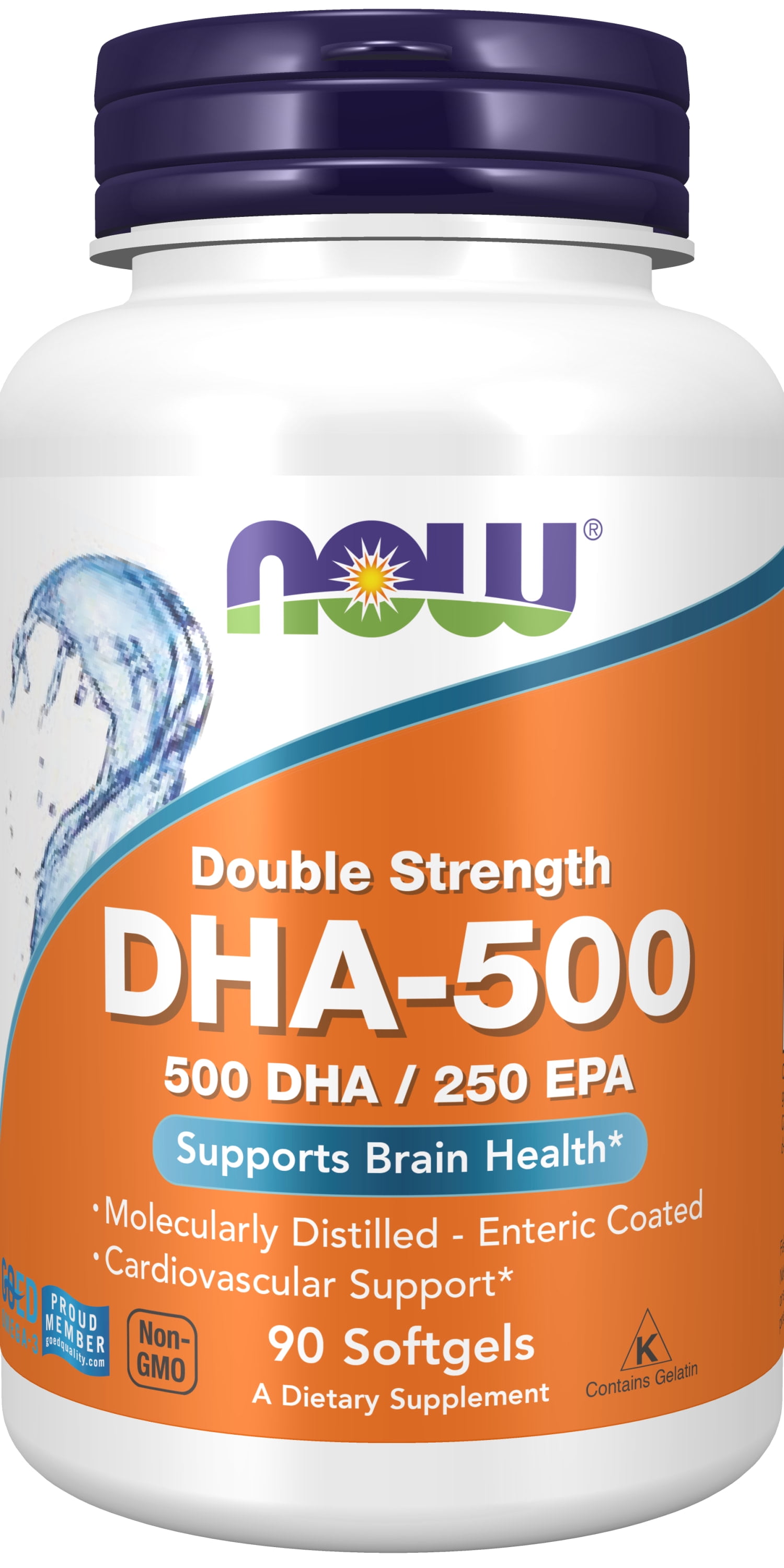 NOW Supplements, DHA-500 with 250 EPA, Molecularly Distilled, Supports Brain Health*, 90 Softgels