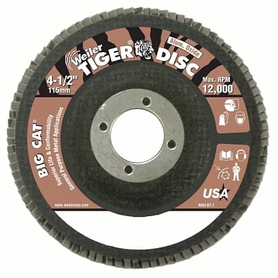 

Tiger Big Cat High Density Flap Disc 4-1/2 In Dia 40 Grit 7/8 In Arbor 12000 Rpm Type 27 | Bundle of 5 Each