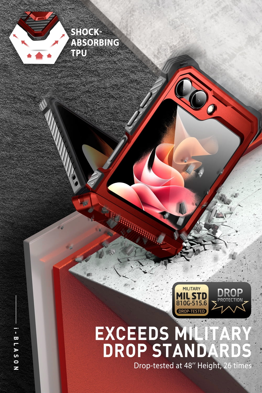 i-Blason Armorbox Series Case for Samsung Galaxy Z Flip 5 5G (2023), Full-Body Rugged Holster Case with Shock Reduction/Bumper (Ruddy)