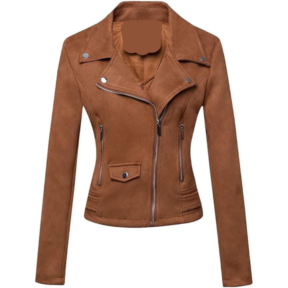 Women's Genuine Tan Suede Leather Jacket Motorcycle Biker Leather Jacket W210