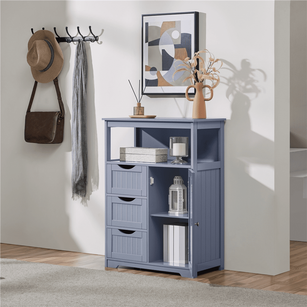 Alden Design 35.5" Height Bathroom Floor Cabinet with 1 Door and 3 Drawers, Gray