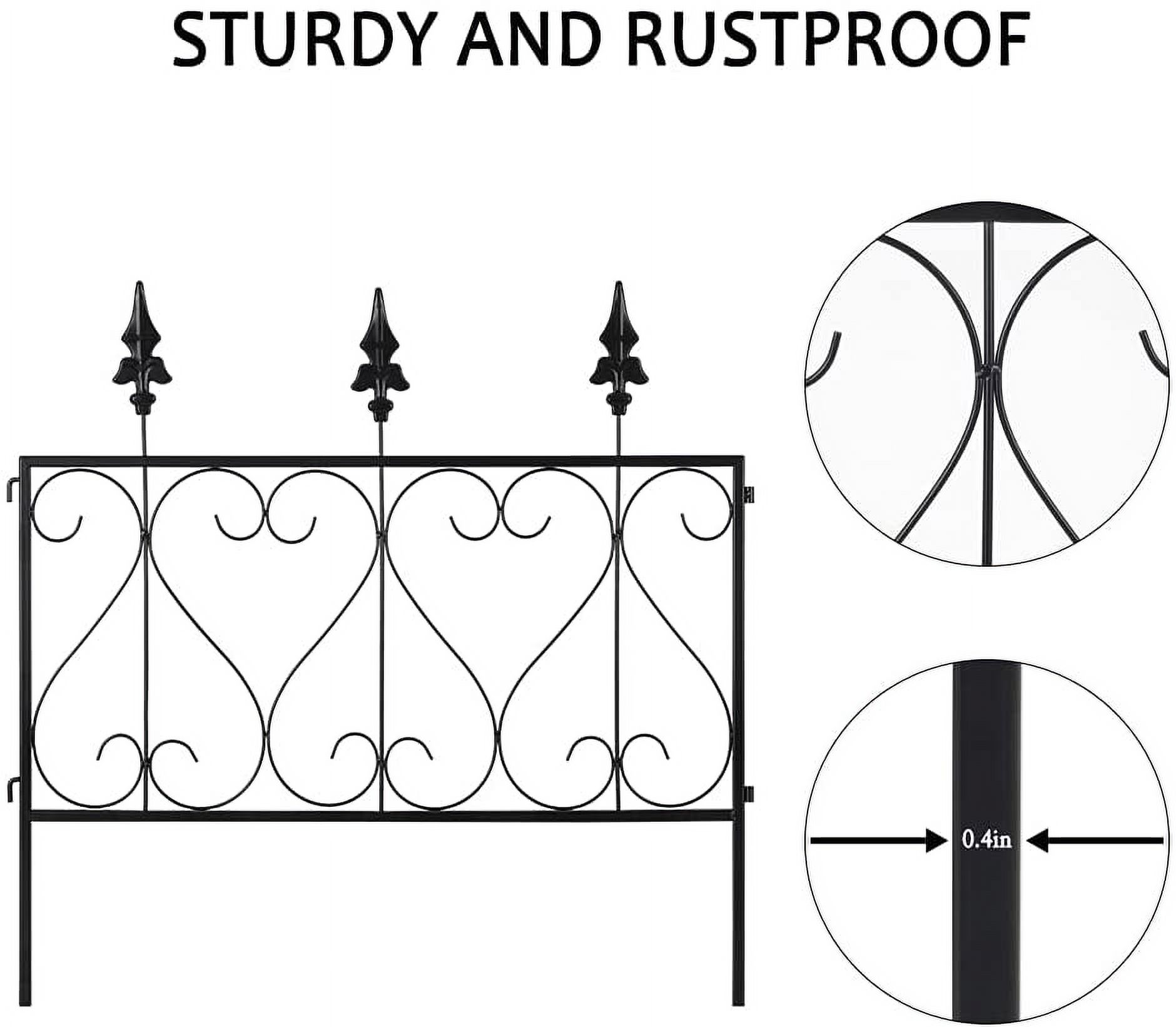Oumilen Outdoor Decorative Garden Fence 24in x 24in Black Coated Metal, Set of 5